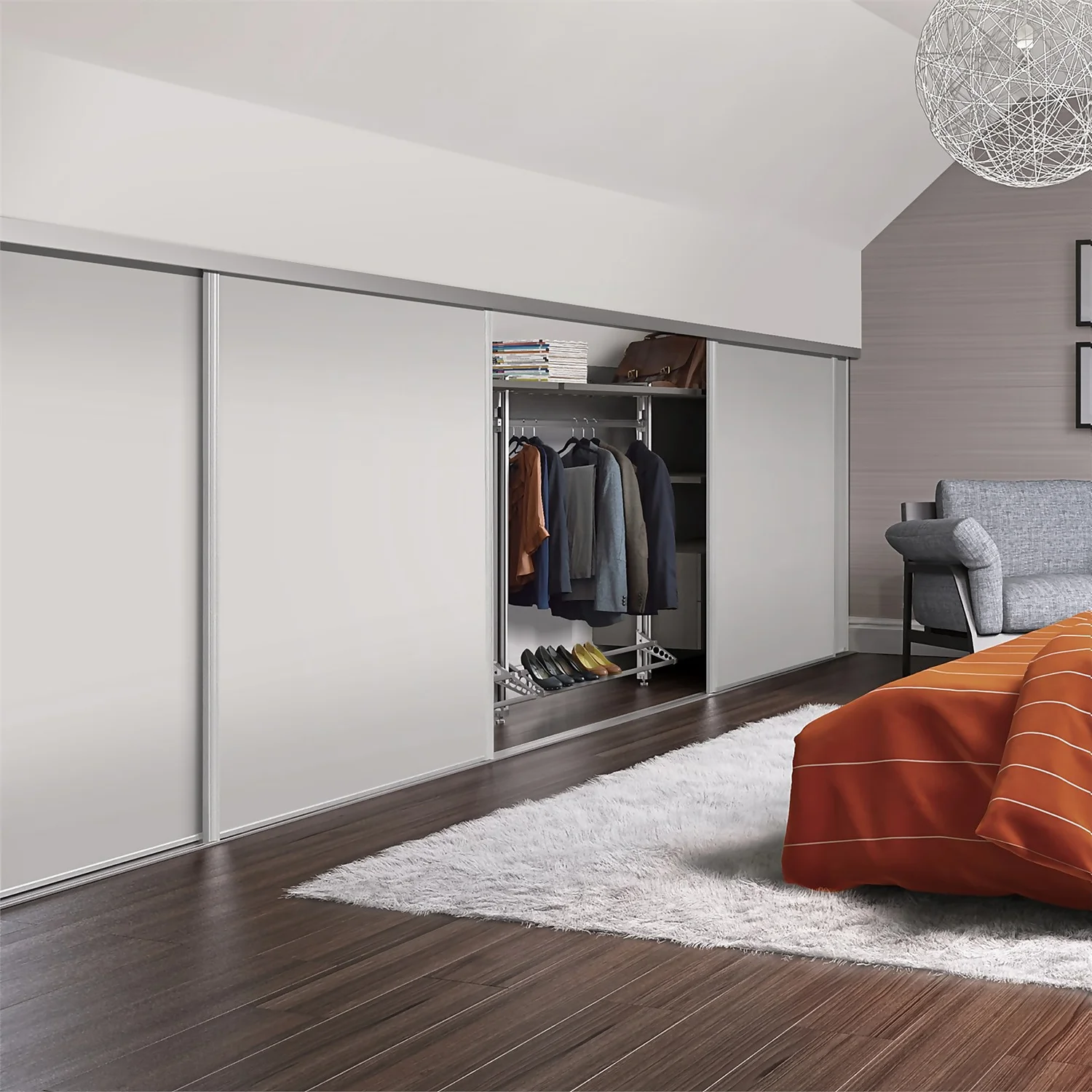 Loft Sliding Wardrobe Door White Panel with White Wood Effect Frame (W)914mm Loft Sliding Wardrobe Door White Panel With White Wood Effect Frame (W)914mm -Famous Furniture Store 12807253 1674843070720445