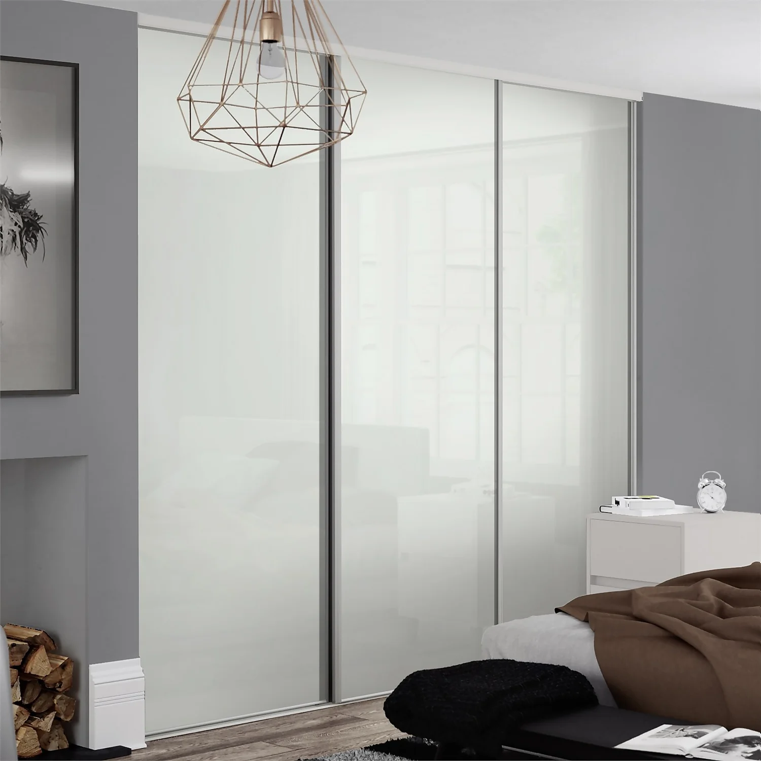Classic Sliding Wardrobe Door Arctic White Glass with Silver Frame (W)610mm Classic Sliding Wardrobe Door Arctic White Glass With Silver Frame (W)610mm -Famous Furniture Store 12811752 9804843063709709