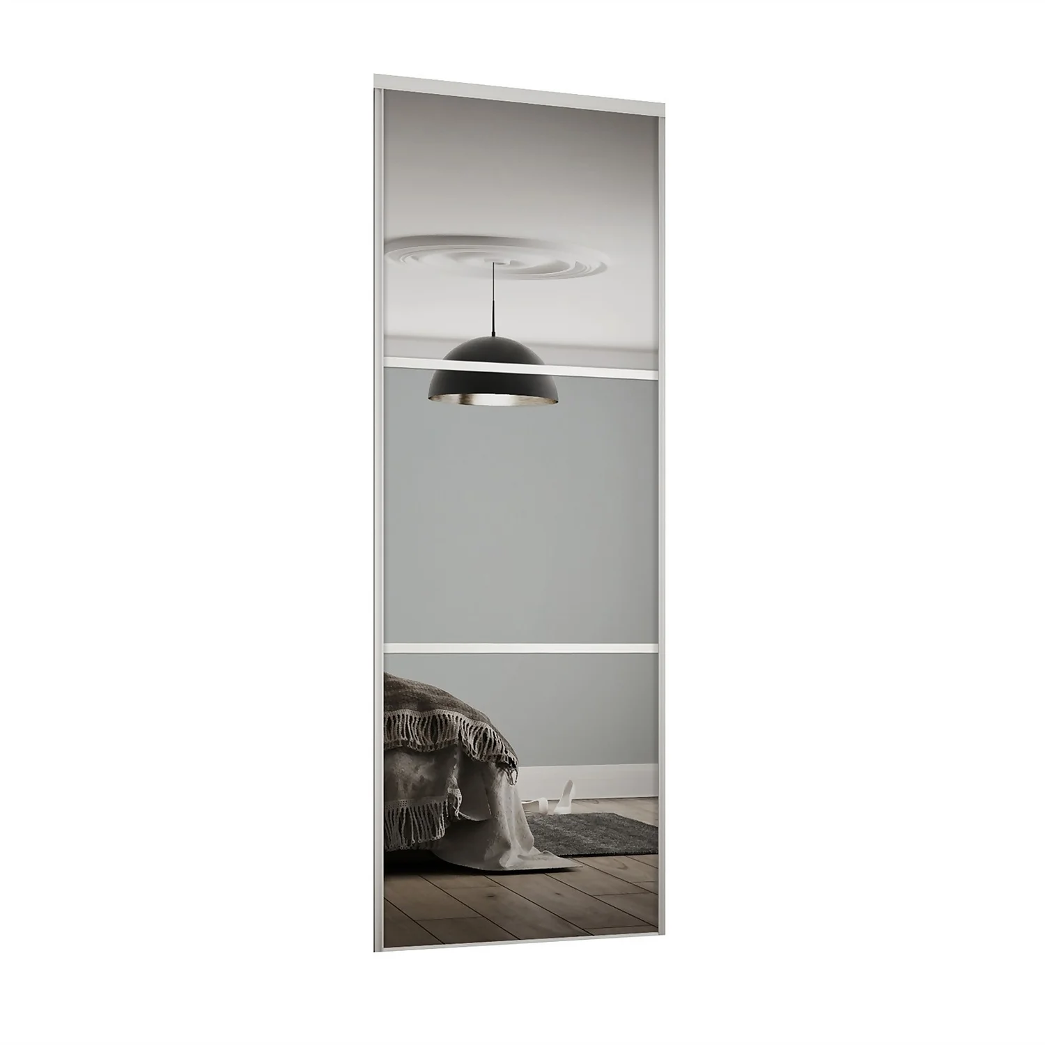 Linear Sliding Wardrobe Door 3 Panel Mirror with White Frame (W)762mm Linear Sliding Wardrobe Door 3 Panel Mirror With White Frame (W)762mm -Famous Furniture Store 12811798 1134843065244179