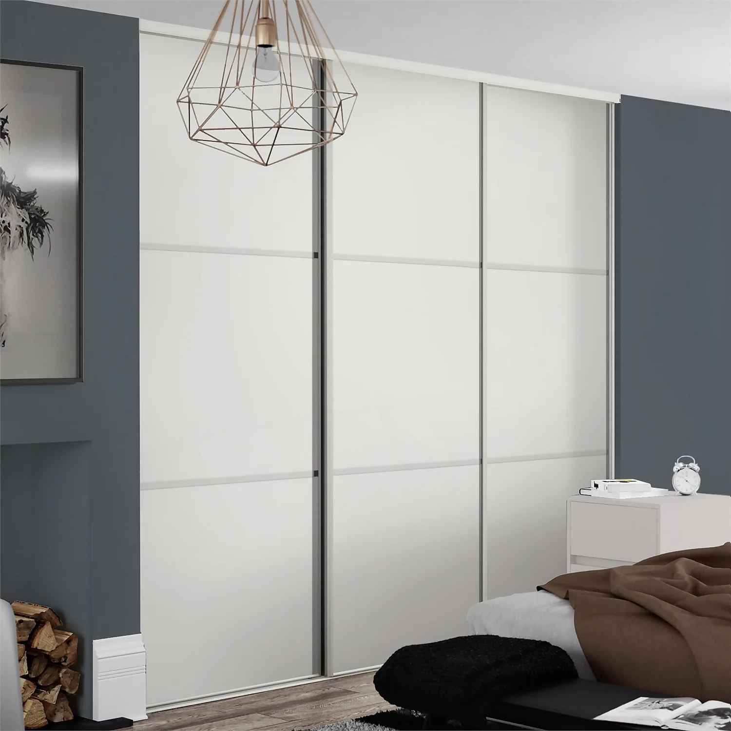 Linear Sliding Wardrobe Door 3 Panel White with White frame (W)762mm Linear Sliding Wardrobe Door 3 Panel White With White Frame (W)762mm -Famous Furniture Store 12811810 8224843065666084
