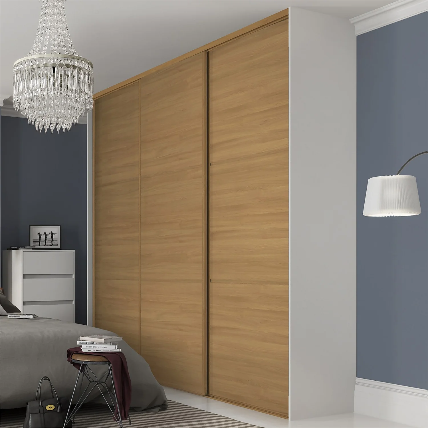Linear Sliding Wardrobe Door 3 Panel Oak with Oak Frame (W)914mm Linear Sliding Wardrobe Door 3 Panel Oak With Oak Frame (W)914mm -Famous Furniture Store 12811824 9354843066417293