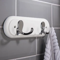 None White Hook Rail - Polished Chrome - 2 Hooks -Famous Furniture Store 12815090 1434846183241085