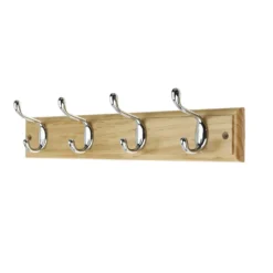 4 Coat Polished Chrome Hooks On Pine Stepped Board