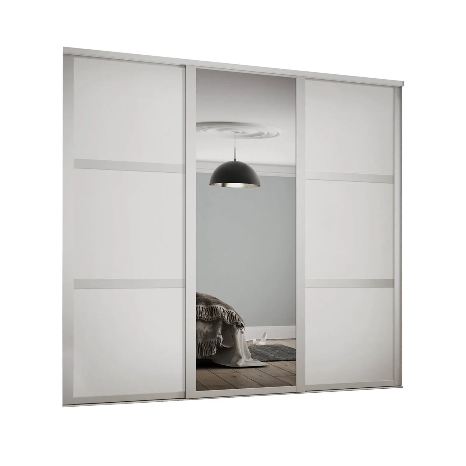 Shaker 3 Door Sliding Wardrobe Kit White Panel / Mirror with White Frame (W)2592 x (H)2260mm Shaker 3 Door Sliding Wardrobe Kit White Panel / Mirror With White Frame (W)2592 X (H)2260mm -Famous Furniture Store 12835172 9894831947489459
