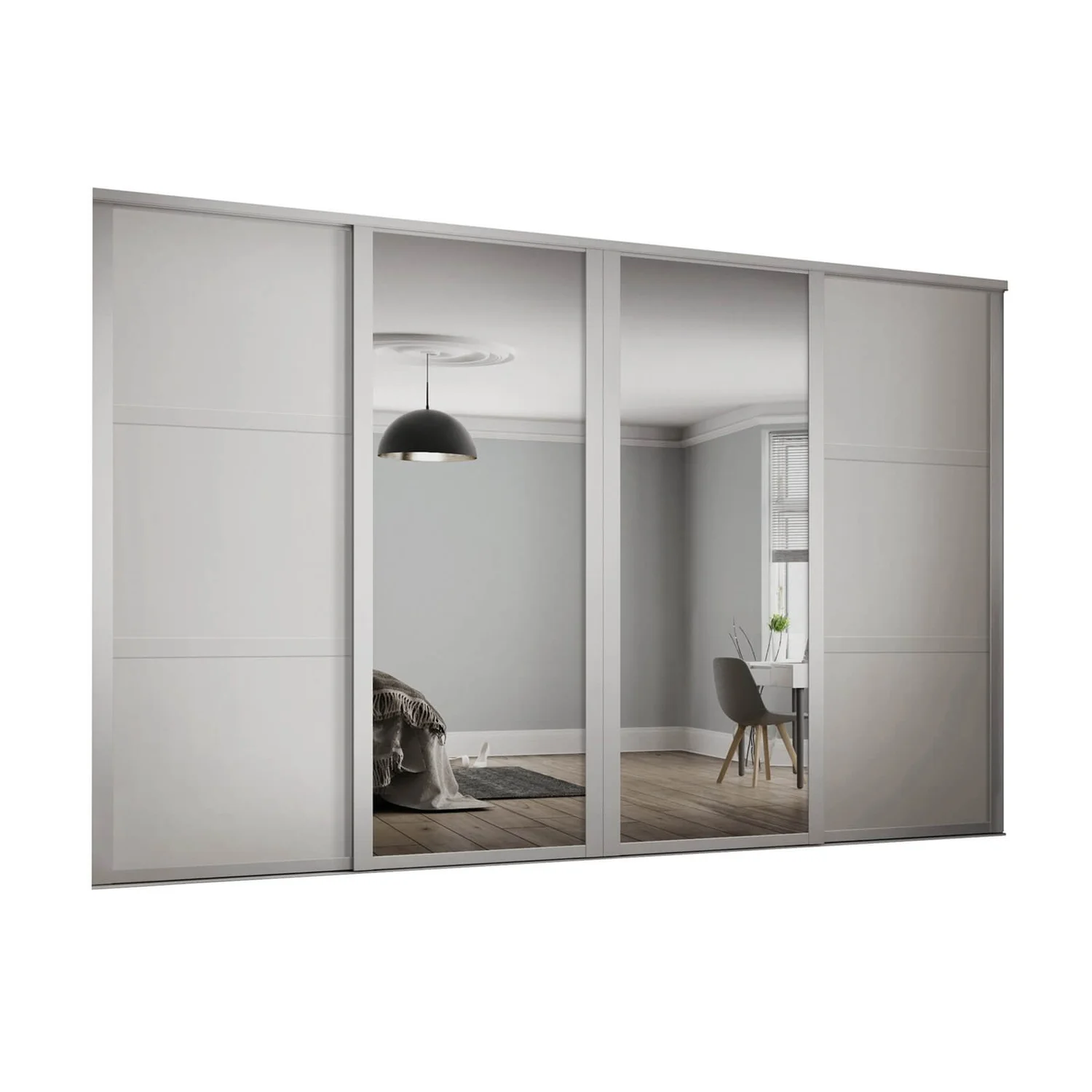 Shaker 4 Door Sliding Wardrobe Kit White Panel / Mirror with White Frame (W)2290 x (H)2260mm Shaker 4 Door Sliding Wardrobe Kit White Panel / Mirror With White Frame (W)2290 X (H)2260mm -Famous Furniture Store 12835175 8904832136165006