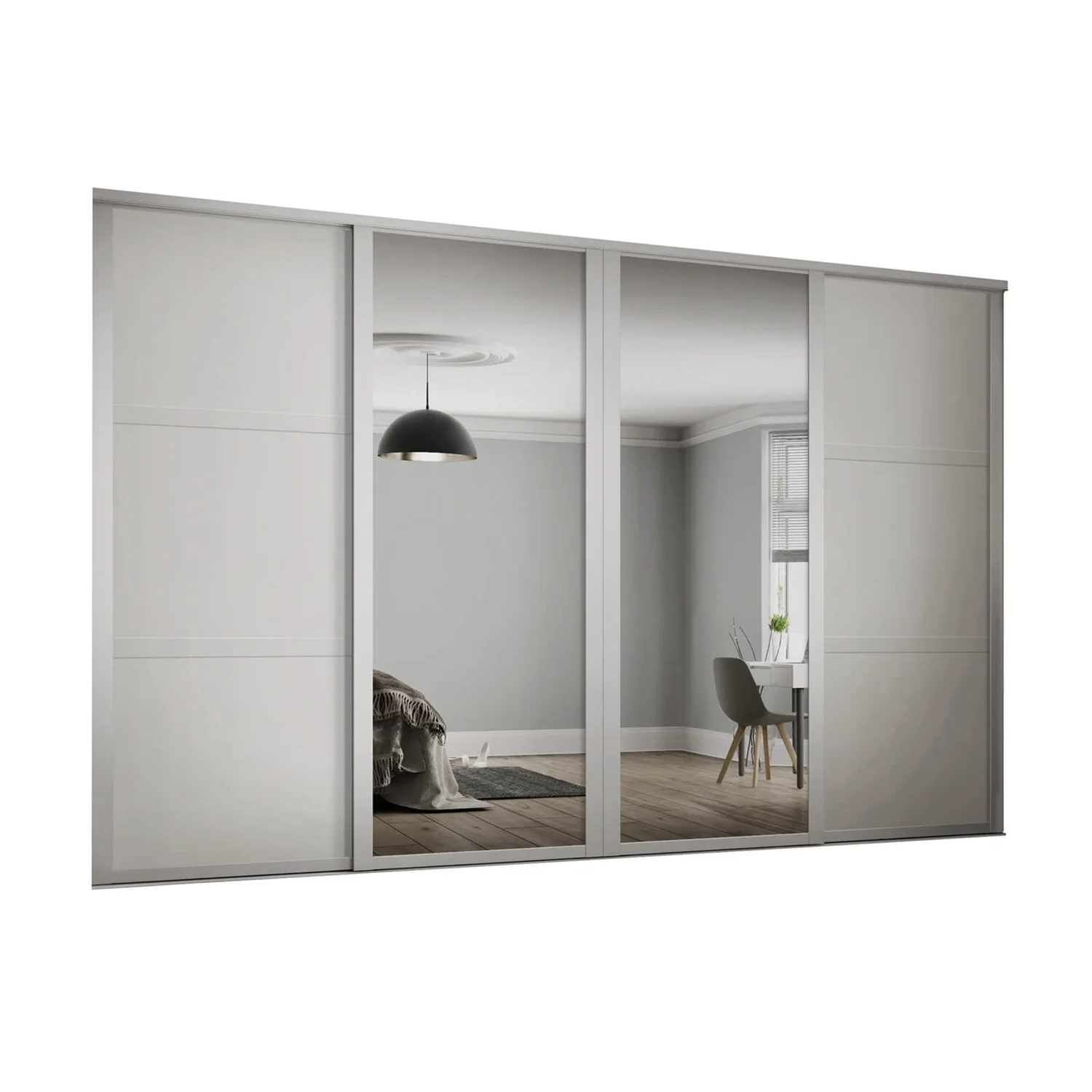 Shaker 4 Door Sliding Wardrobe Kit White Panel / Mirror with White Frame (W)3506 x (H)2260mm Shaker 4 Door Sliding Wardrobe Kit White Panel / Mirror With White Frame (W)3506 X (H)2260mm -Famous Furniture Store 12835181 1594831944186396