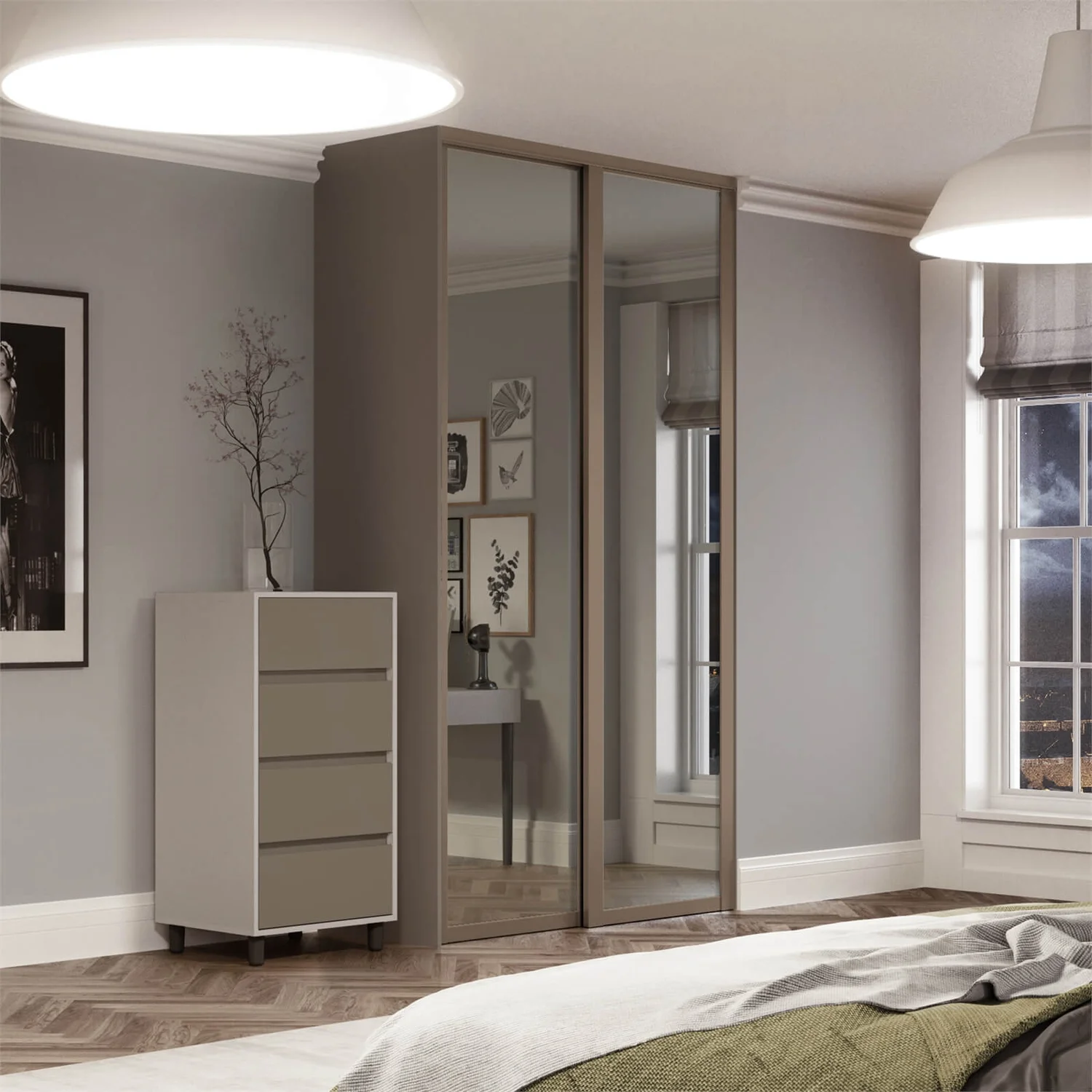 Shaker 2 Door Sliding Wardrobe Kit Mirror with Stone Grey Frame (W)1753 x (H)2260mm Shaker 2 Door Sliding Wardrobe Kit Mirror With Stone Grey Frame (W)1753 X (H)2260mm -Famous Furniture Store 12835319 4754833223817709