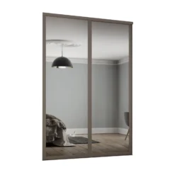 Shaker 2 Door Sliding Wardrobe Kit Mirror With Stone Grey Frame (W)1449 X (H)2260mm