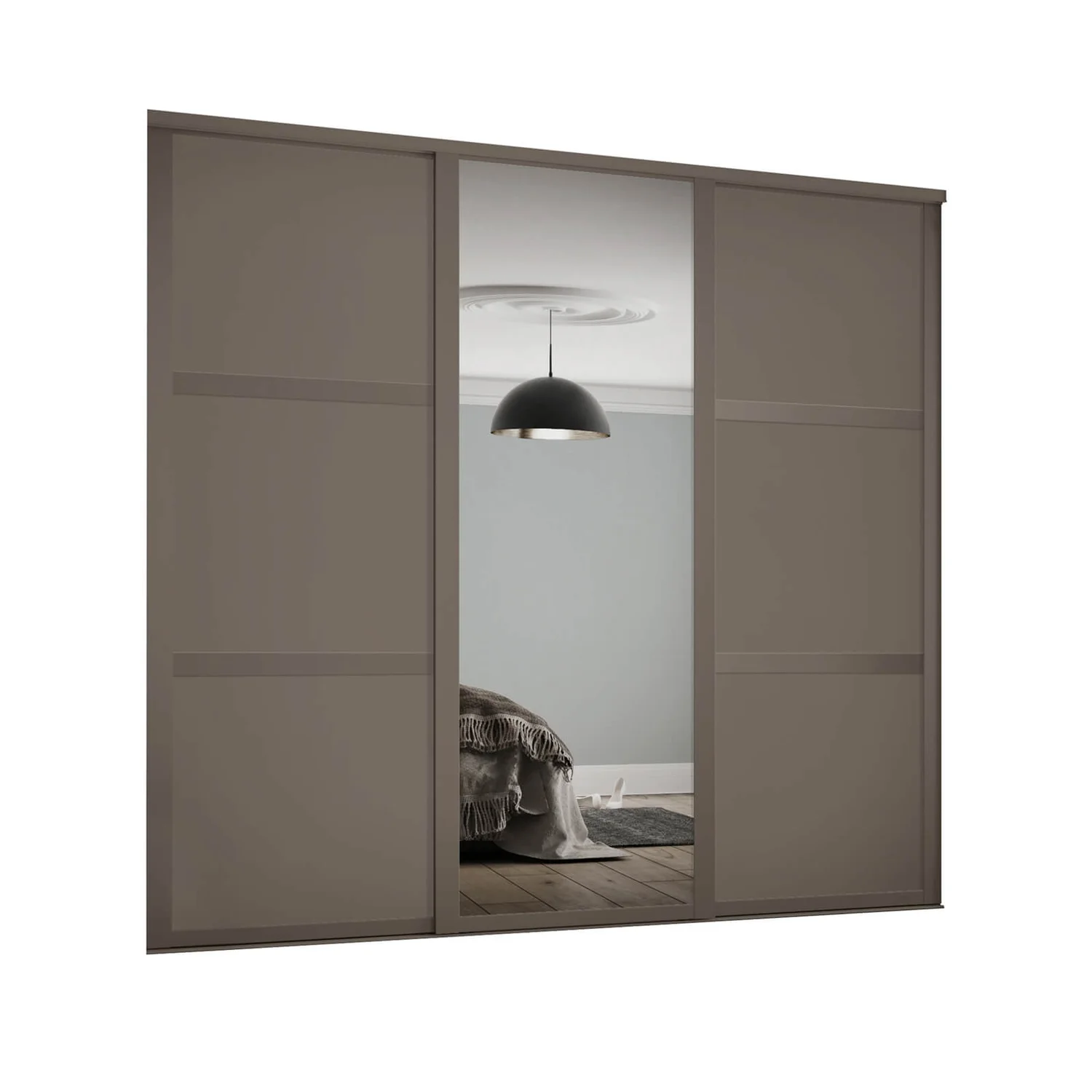 Shaker 3 Door Sliding Wardrobe Kit Stone Grey Panel / Mirror with Stone Grey Frame (W)1680 x (H)2260mm Shaker 3 Door Sliding Wardrobe Kit Stone Grey Panel / Mirror With Stone Grey Frame (W)1680 X (H)2260mm -Famous Furniture Store 12835321 4374831968142041