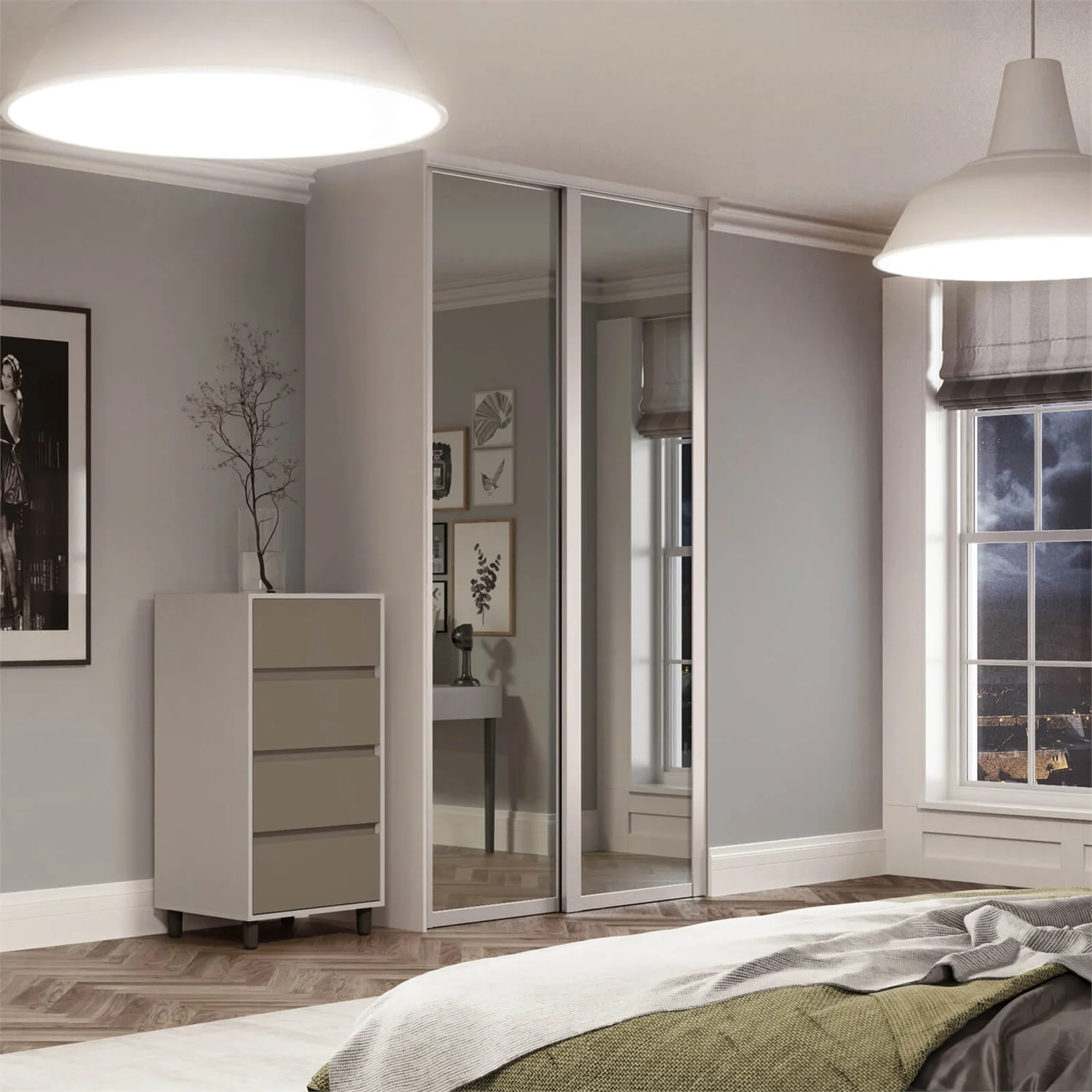 Shaker 2 Door Sliding Wardrobe Kit Mirror With Cashmere Frame (W)1449 x (H)2260mm Shaker 2 Door Sliding Wardrobe Kit Mirror With Cashmere Frame (W)1449 X (H)2260mm -Famous Furniture Store 12835433 4364833226216098