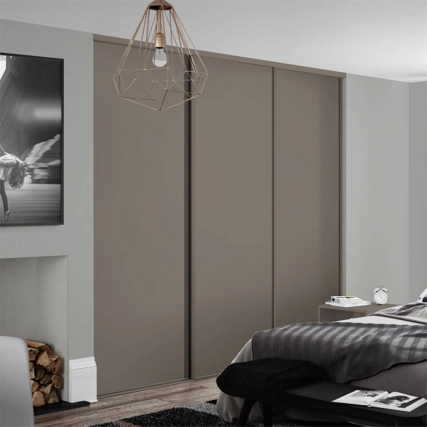 Classic 3 Door Sliding Wardrobe Kit Stone Grey Panel (W)2216 x (H)2260mm Classic 3 Door Sliding Wardrobe Kit Stone Grey Panel (W)2216 X (H)2260mm -Famous Furniture Store 12835575 1934833217910031
