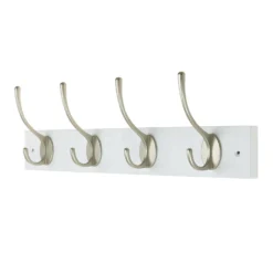 4 Victorian Satin Nickel Hooks On White Bloc Board