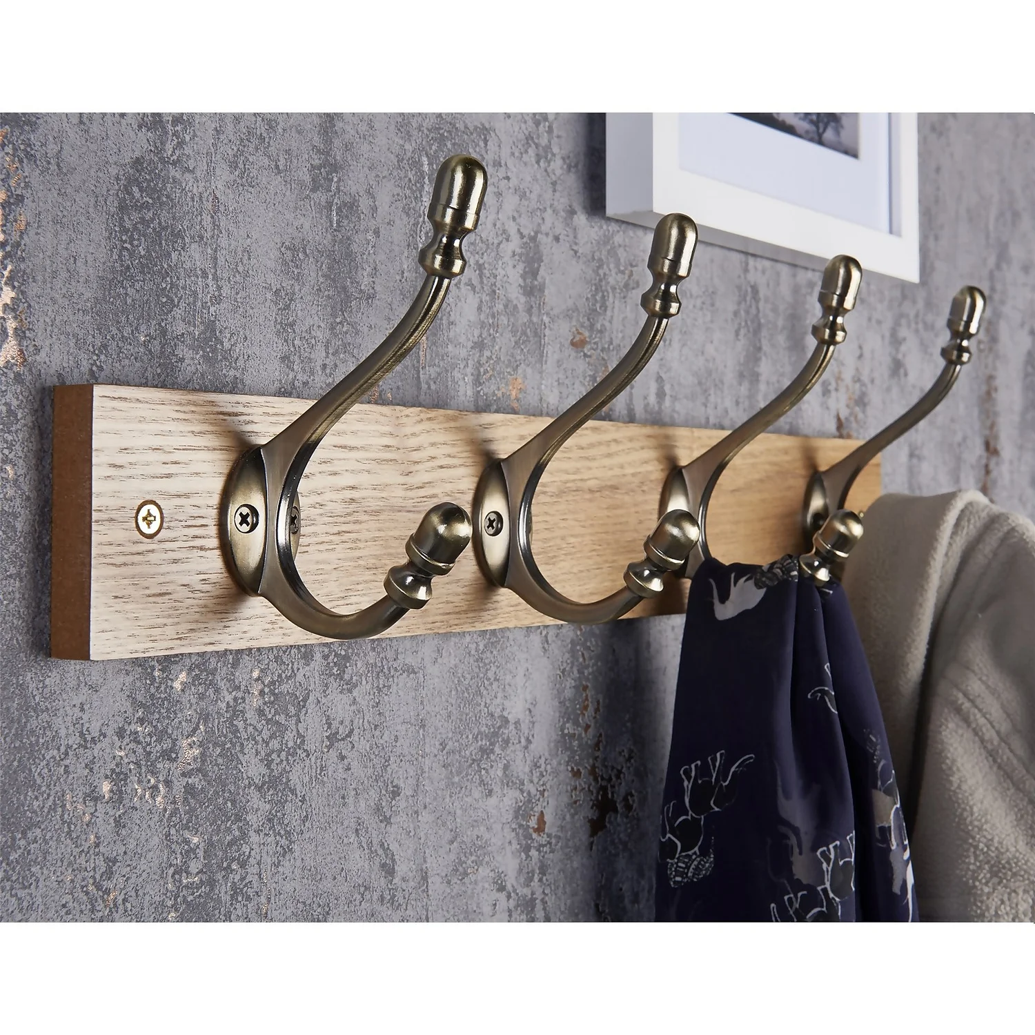 4 Deco Antique Brass Hook on Light Rustic Board 4 Deco Antique Brass Hook On Light Rustic Board -Famous Furniture Store 12839311 1924845859120860