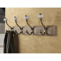 4 Ceramic Antique Brass Hook On Dark Rustic Board -Famous Furniture Store 12839315 5494845859446297