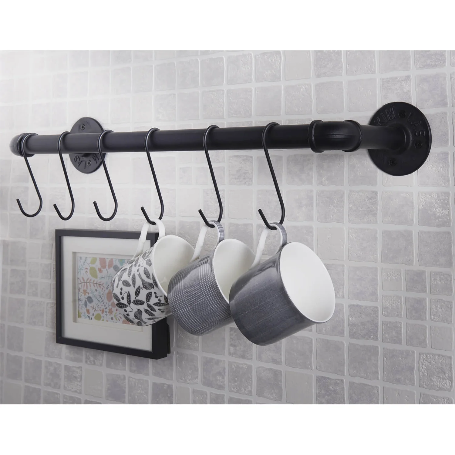 Industrial Pipe Rail with 'S' Hooks Industrial Pipe Rail With 'S' Hooks -Famous Furniture Store 12839412 2184833203580948