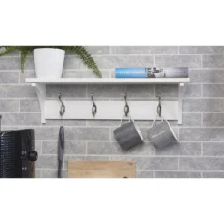 4 Coat Satin Nickel Hooks On White Shelf Combo -Famous Furniture Store 12839422 1194845860354289