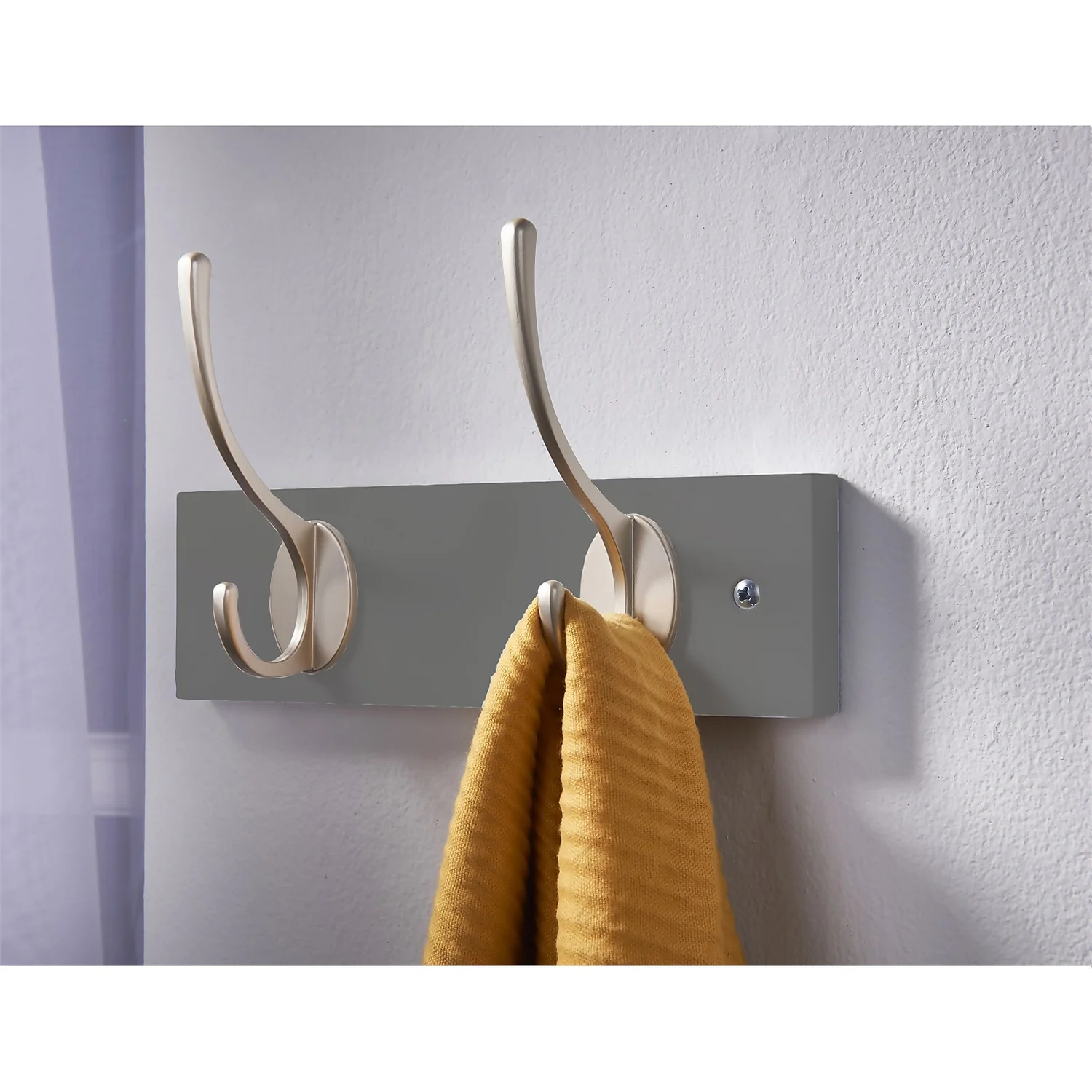 2 Victorian Satin Nickel Hooks on Slate Grey Bloc Board 2 Victorian Satin Nickel Hooks On Slate Grey Bloc Board -Famous Furniture Store 12839542 1824845861835740