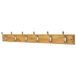 6 Coat Polished Chrome Hooks On Pine Stepped Board