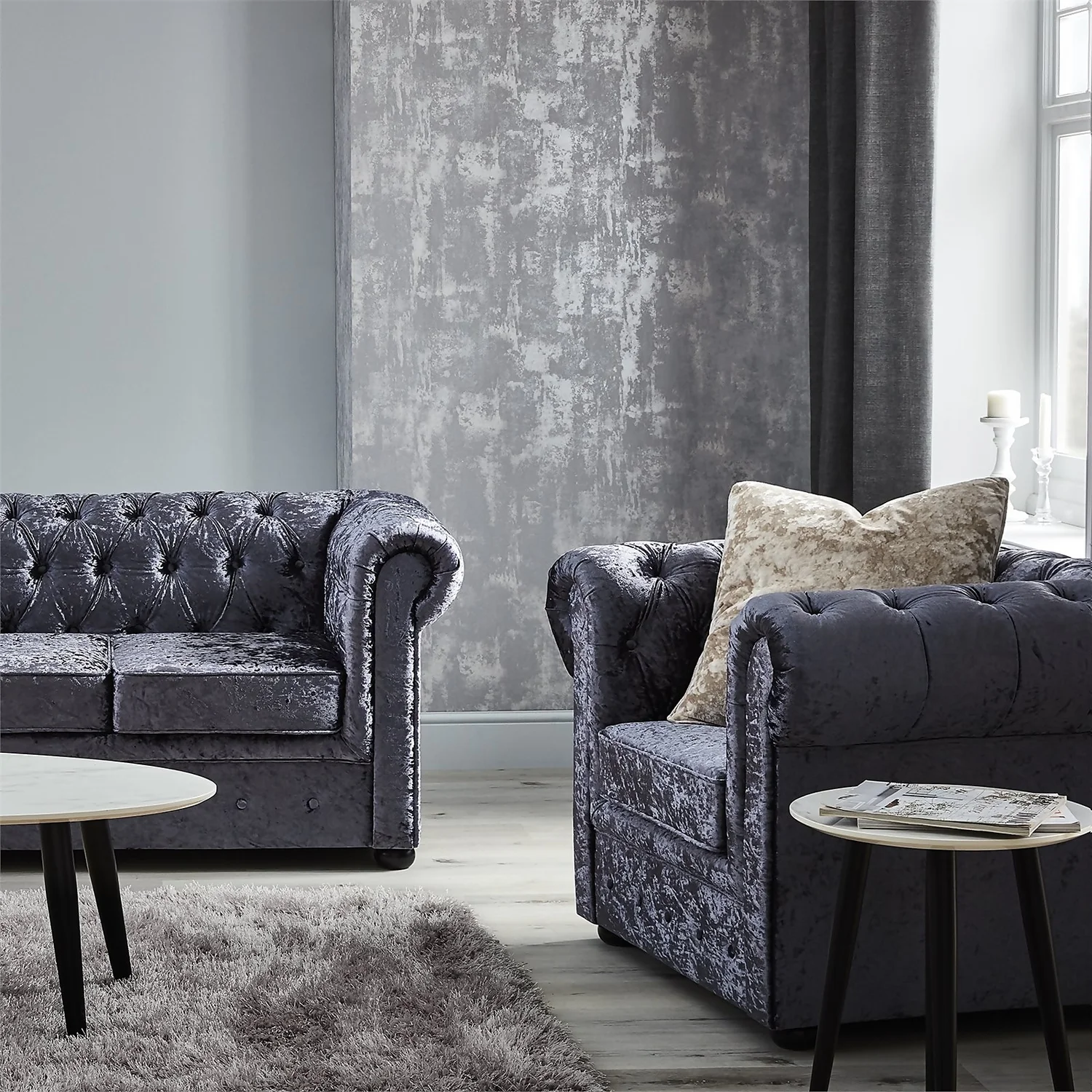 Chesterfield Crushed Velvet Armchair - Petrol Blue Chesterfield Crushed Velvet Armchair - Petrol Blue -Famous Furniture Store 12882324 3804843612869357