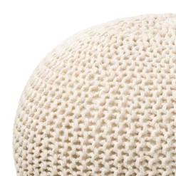 Charles Chunky Knit Pouffe - Cream -Famous Furniture Store 12882880 9484898261778141