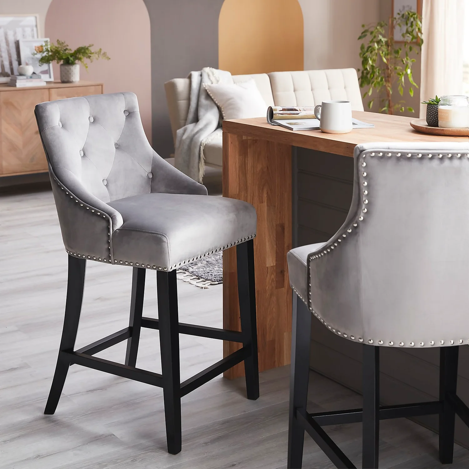 Annabelle Velvet Bar Stool - Grey Annabelle Velvet Bar Stool - Grey -Famous Furniture Store 13223761 4064927524629199