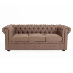Chesterfield Faux Leather 3 Seater Sofa - Tan -Famous Furniture Store 13514413 4794961771174967