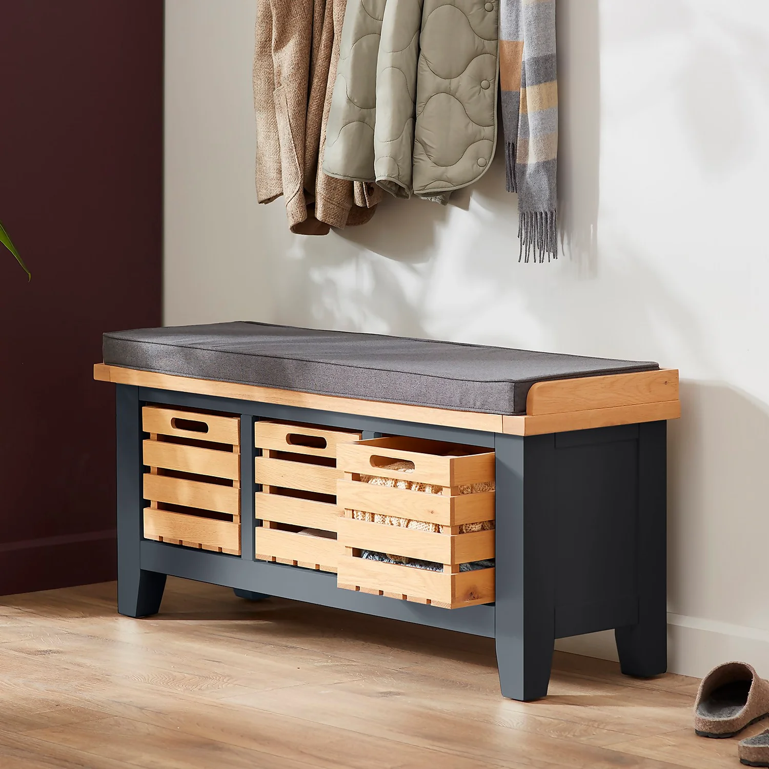 Ashstead Storage Bench - Oak & Charcoal Ashstead Storage Bench - Oak & Charcoal -Famous Furniture Store 13642204 2695020567530945