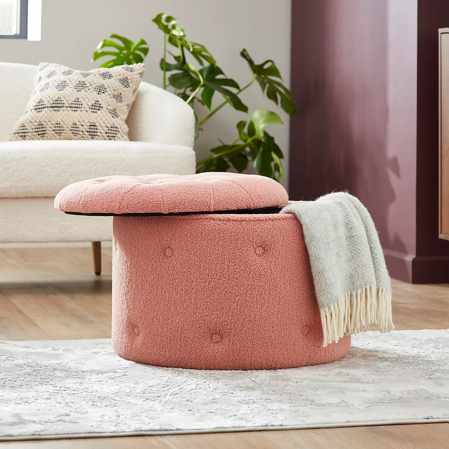 Betty Boucle Button Ottoman - Rose Betty Boucle Button Ottoman - Rose -Famous Furniture Store 13667713 1655012833650888