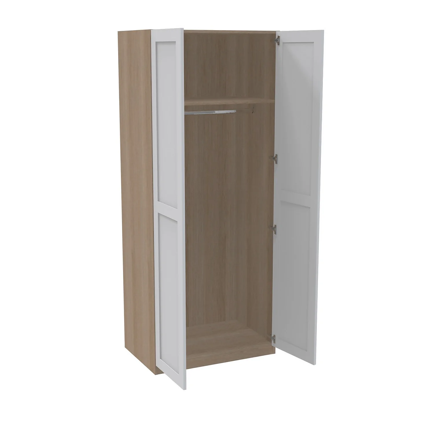 House Beautiful Realm Double Wardrobe, Oak Effect Carcass - White Shaker Doors (W) 900mm x (H) 2196mm House Beautiful Realm Double Wardrobe, Oak Effect Carcass - White Shaker Doors (W) 900mm X (H) 2196mm -Famous Furniture Store 13999712 1495007394643940