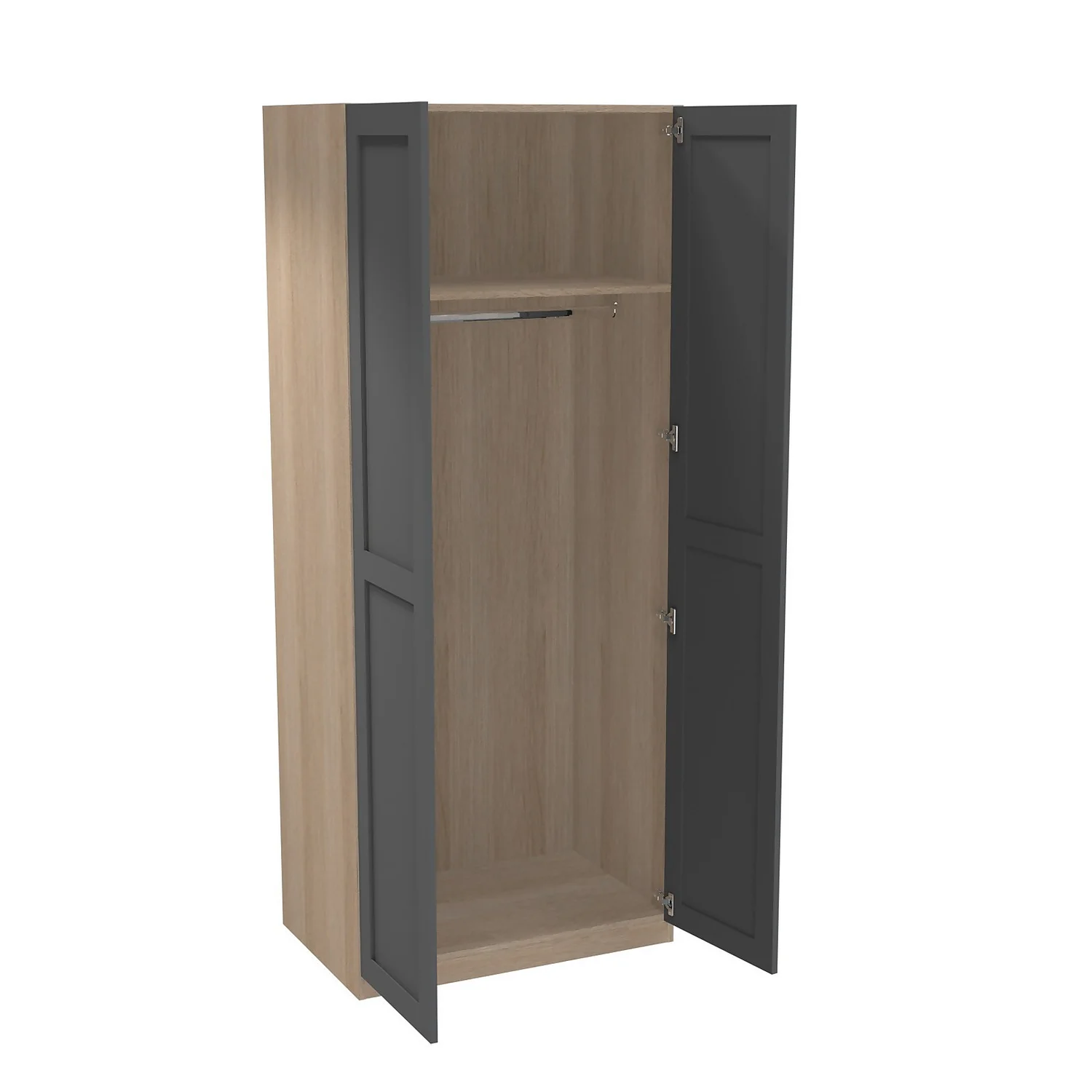 House Beautiful Realm Double Wardrobe, Oak Effect Carcass - Carbon Grey Shaker Doors (W) 900mm x (H) 2196mm House Beautiful Realm Double Wardrobe, Oak Effect Carcass - Carbon Grey Shaker Doors (W) 900mm X (H) 2196mm -Famous Furniture Store 13999714 6435011811752860