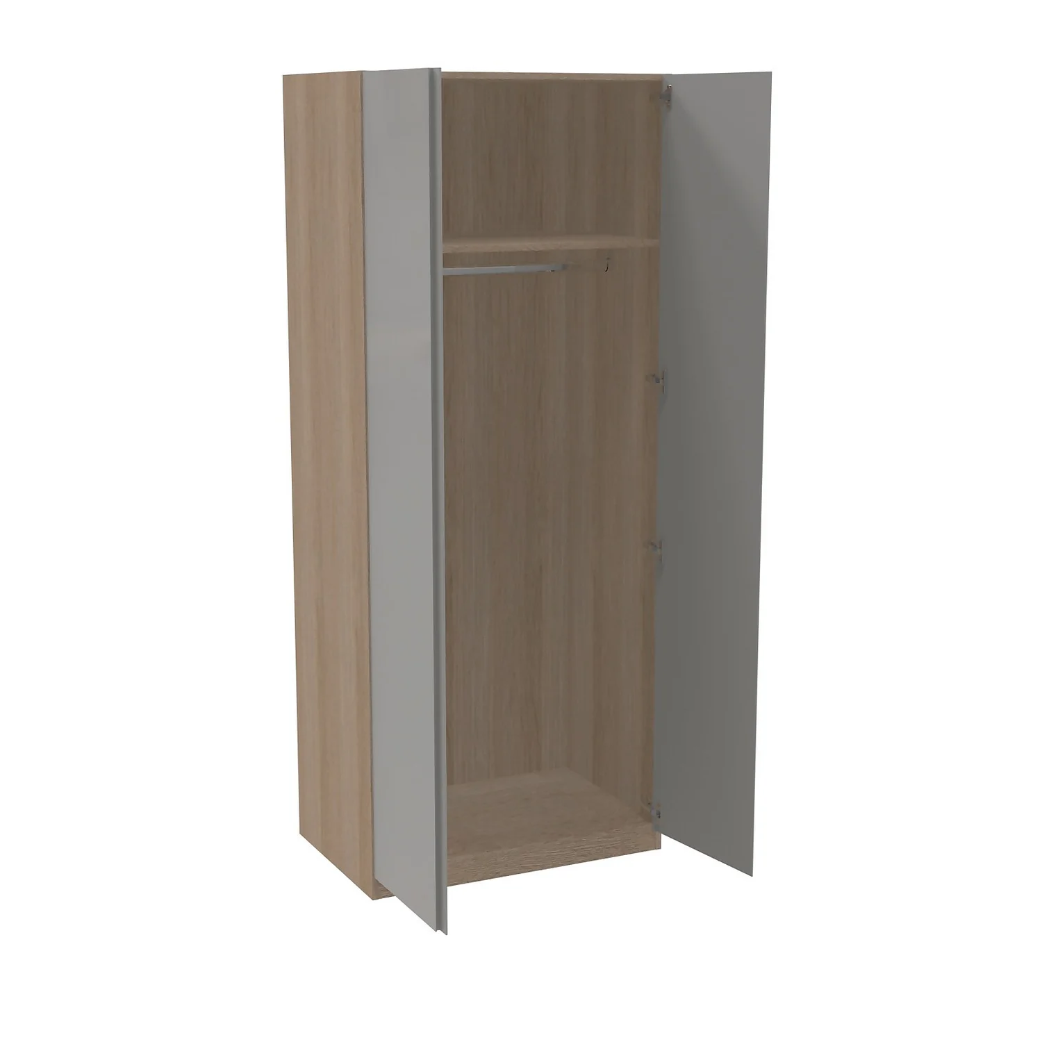 House Beautiful Escape Double Wardrobe, Oak Effect Carcass - Gloss Grey Handleless Door (W) 900mm x (H) 2196mm House Beautiful Escape Double Wardrobe, Oak Effect Carcass - Gloss Grey Handleless Door (W) 900mm X (H) 2196mm -Famous Furniture Store 13999717 1055005572408882