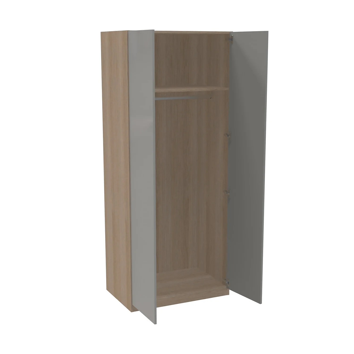 House Beautiful Honest Double Wardrobe, Oak Effect Carcass - Gloss Grey Slab Door (W) 900mm x (H) 2196mm House Beautiful Honest Double Wardrobe, Oak Effect Carcass - Gloss Grey Slab Door (W) 900mm X (H) 2196mm -Famous Furniture Store 13999726 1055005574121810
