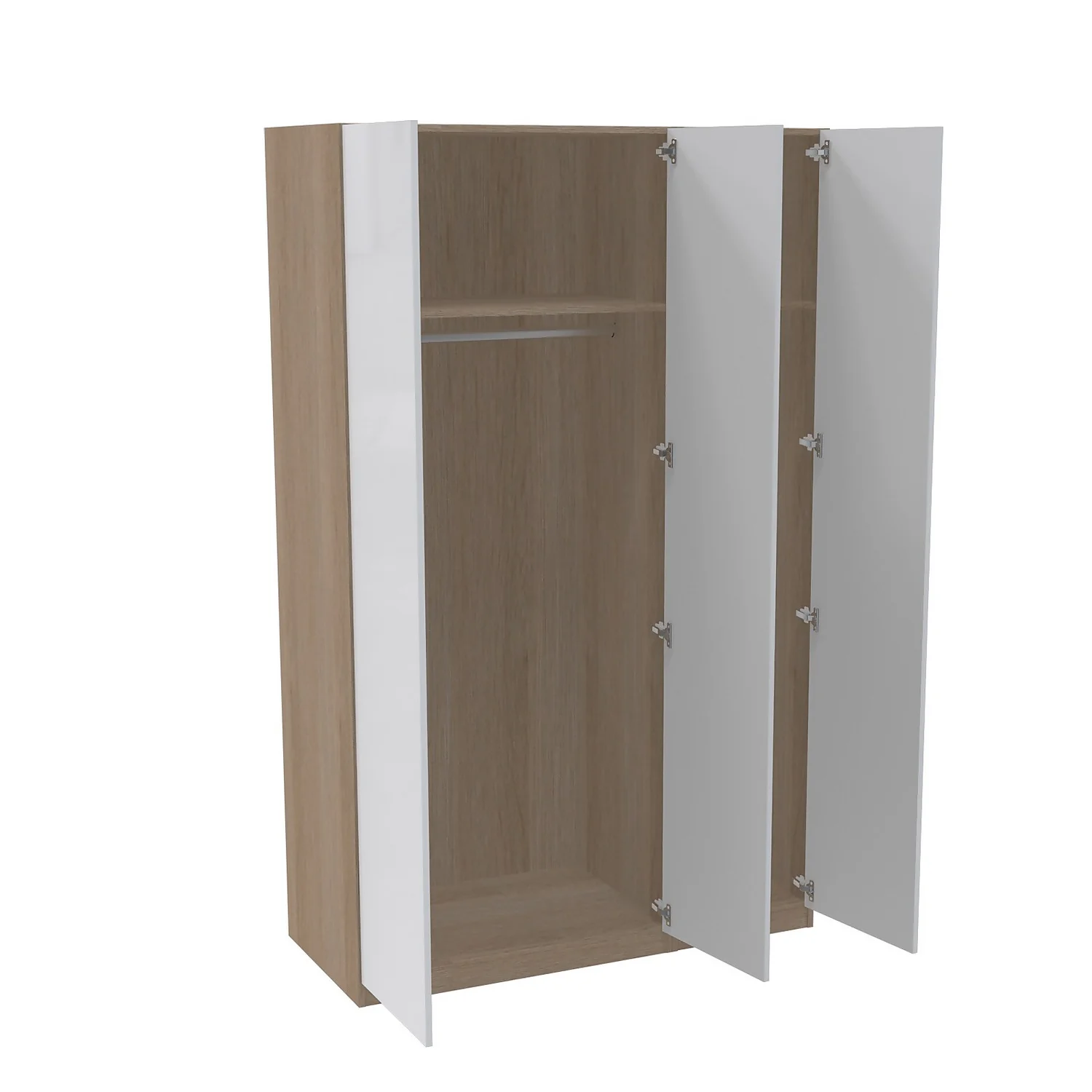 House Beautiful Honest Triple Wardrobe, Oak Effect Carcass - Gloss White Slab Doors (W) 1350mm x (H) 2196mm House Beautiful Honest Triple Wardrobe, Oak Effect Carcass - Gloss White Slab Doors (W) 1350mm X (H) 2196mm -Famous Furniture Store 13999734 1295005578383229