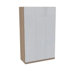 House Beautiful Honest Triple Wardrobe, Oak Effect Carcass - Gloss White Slab Doors (W) 1350mm X (H) 2196mm
