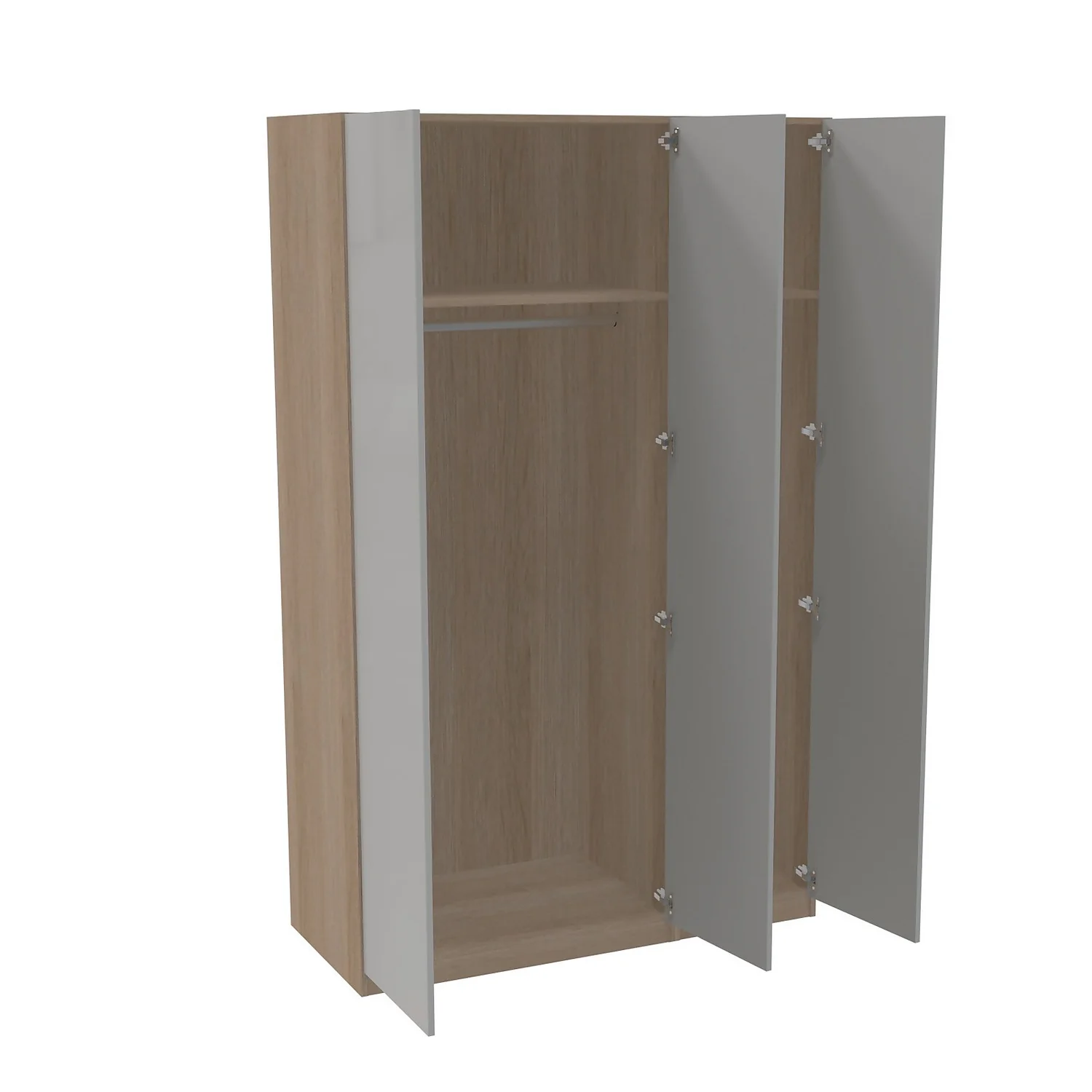 House Beautiful Honest Triple Wardrobe, Oak Effect Carcass - Gloss Grey Slab Doors (W) 1350mm x (H) 2196mm House Beautiful Honest Triple Wardrobe, Oak Effect Carcass - Gloss Grey Slab Doors (W) 1350mm X (H) 2196mm -Famous Furniture Store 13999735 1855005572904131