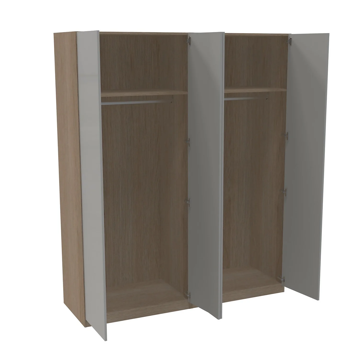 House Beautiful Honest Quad Wardrobe, Oak Effect Carcass - Gloss Grey Slab Doors (W) 1800mm x (H) 2196mm House Beautiful Honest Quad Wardrobe, Oak Effect Carcass - Gloss Grey Slab Doors (W) 1800mm X (H) 2196mm -Famous Furniture Store 13999748 1115005575972924