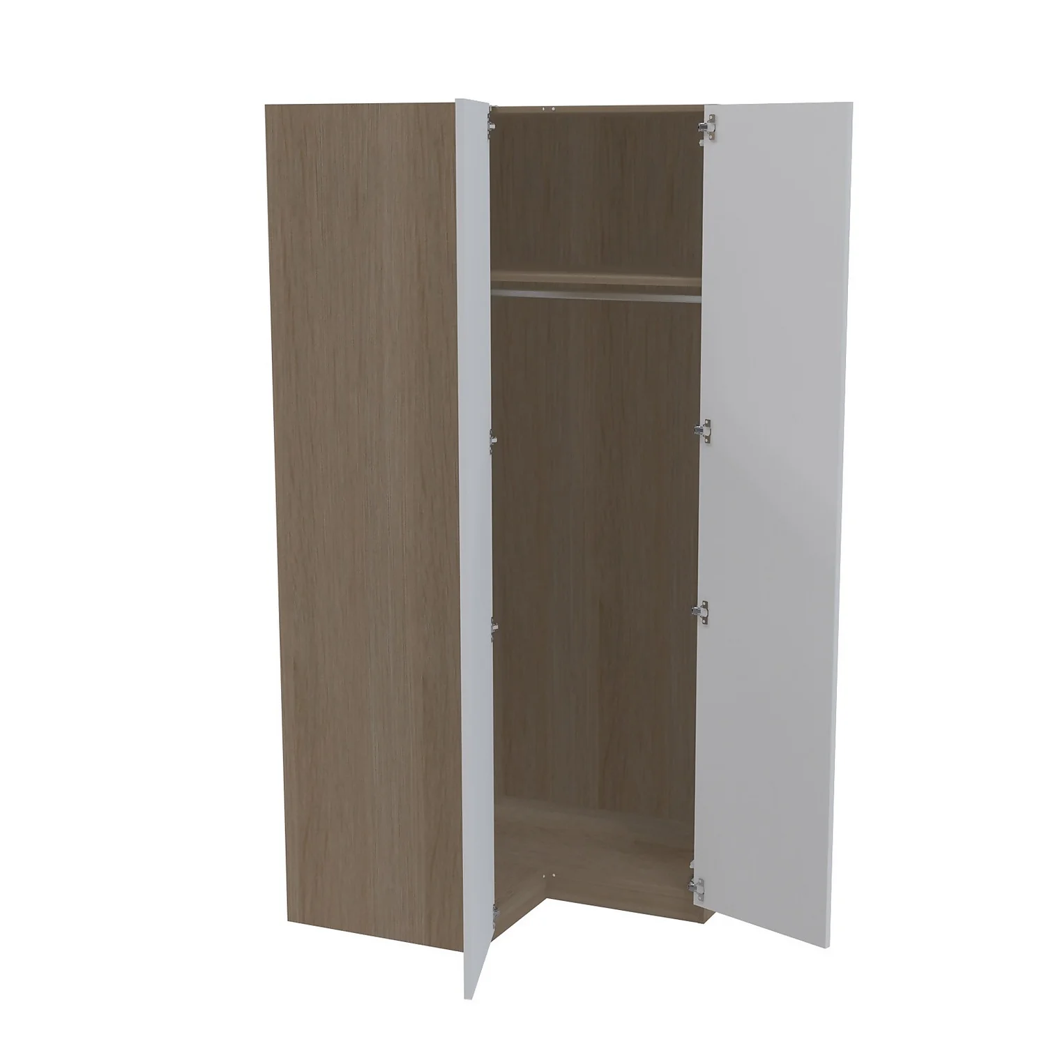 House Beautiful Honest Corner Wardrobe, Oak Effect Carcass - Gloss White Slab Doors (W) 1053mm x (H) 2196mm House Beautiful Honest Corner Wardrobe, Oak Effect Carcass - Gloss White Slab Doors (W) 1053mm X (H) 2196mm -Famous Furniture Store 13999759 1925005577409048