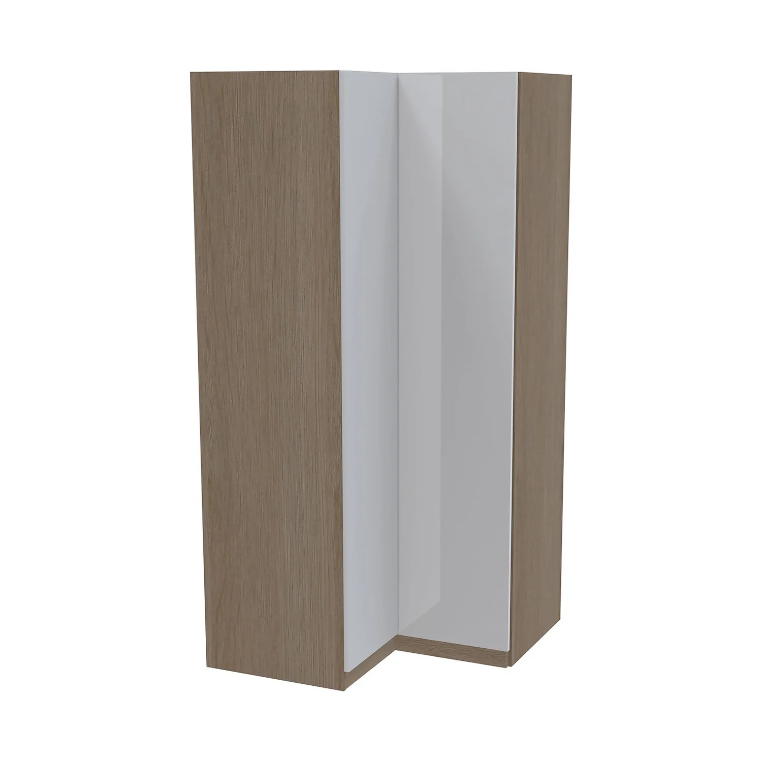 House Beautiful Honest Corner Wardrobe, Oak Effect Carcass - Gloss White Slab Doors (W) 1053mm x (H) 2196mm House Beautiful Honest Corner Wardrobe, Oak Effect Carcass - Gloss White Slab Doors (W) 1053mm X (H) 2196mm -Famous Furniture Store 13999759 5645005577348583