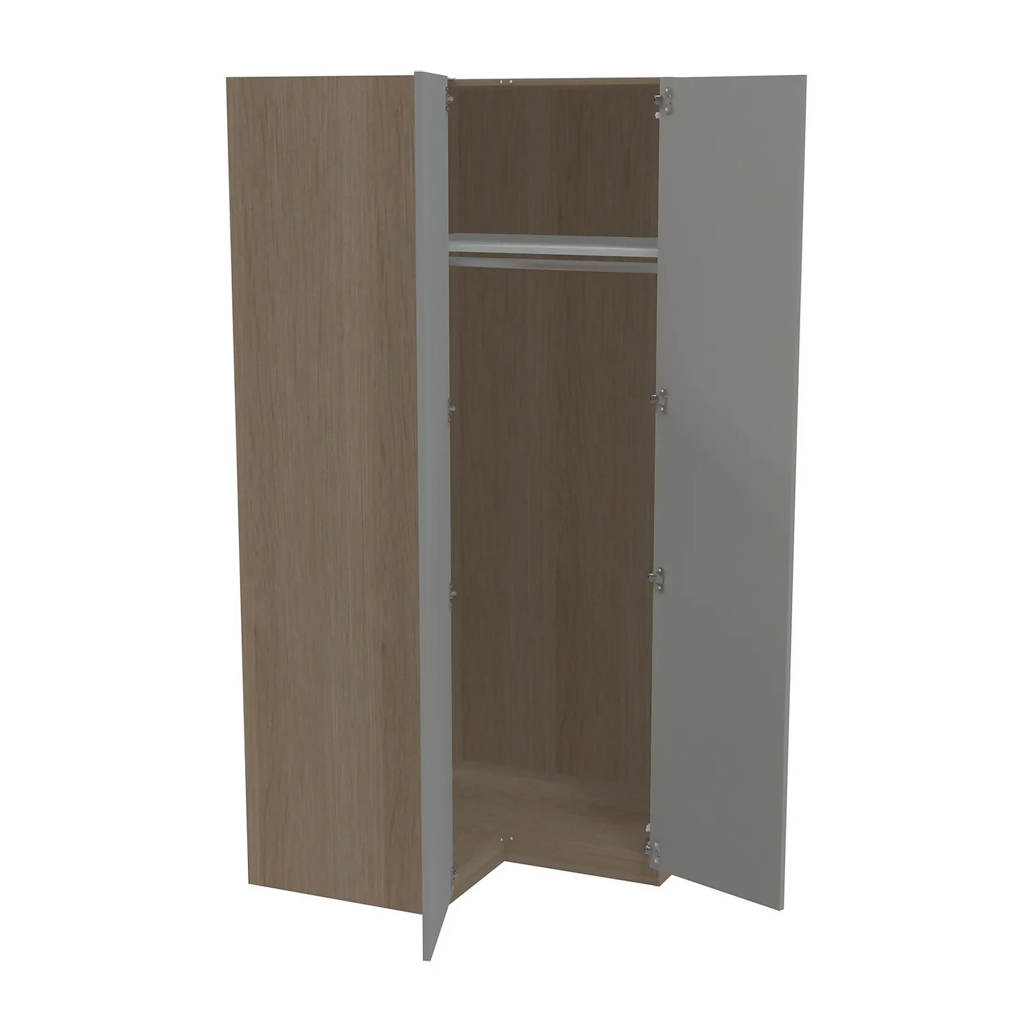 House Beautiful Honest Corner Wardrobe, Oak Effect Carcass - Gloss Grey Slab Doors (W) 1053mm x (H) 2196mm House Beautiful Honest Corner Wardrobe, Oak Effect Carcass - Gloss Grey Slab Doors (W) 1053mm X (H) 2196mm -Famous Furniture Store 13999760 8245005578210666