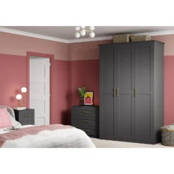 House Beautiful Realm Fitted Look Single Wardrobe, Oak Effect Carcass - Carbon Grey Shaker Door (W) 551mm X (H) 2256mm -Famous Furniture Store 13999764 7755005575157080