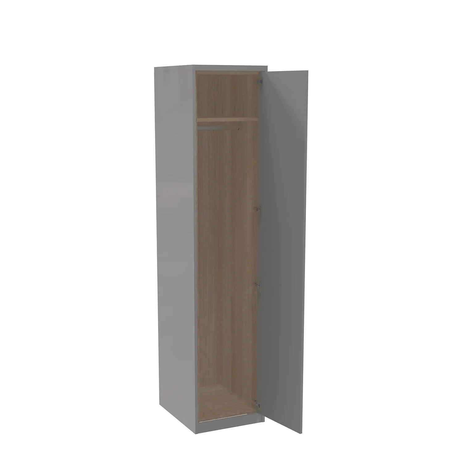 House Beautiful Honest Fitted Look Single Wardrobe, Oak Effect Carcass - Gloss Grey Slab Door (W) 490mm x (H) 2226mm House Beautiful Honest Fitted Look Single Wardrobe, Oak Effect Carcass - Gloss Grey Slab Door (W) 490mm X (H) 2226mm -Famous Furniture Store 13999773 2135005576044705