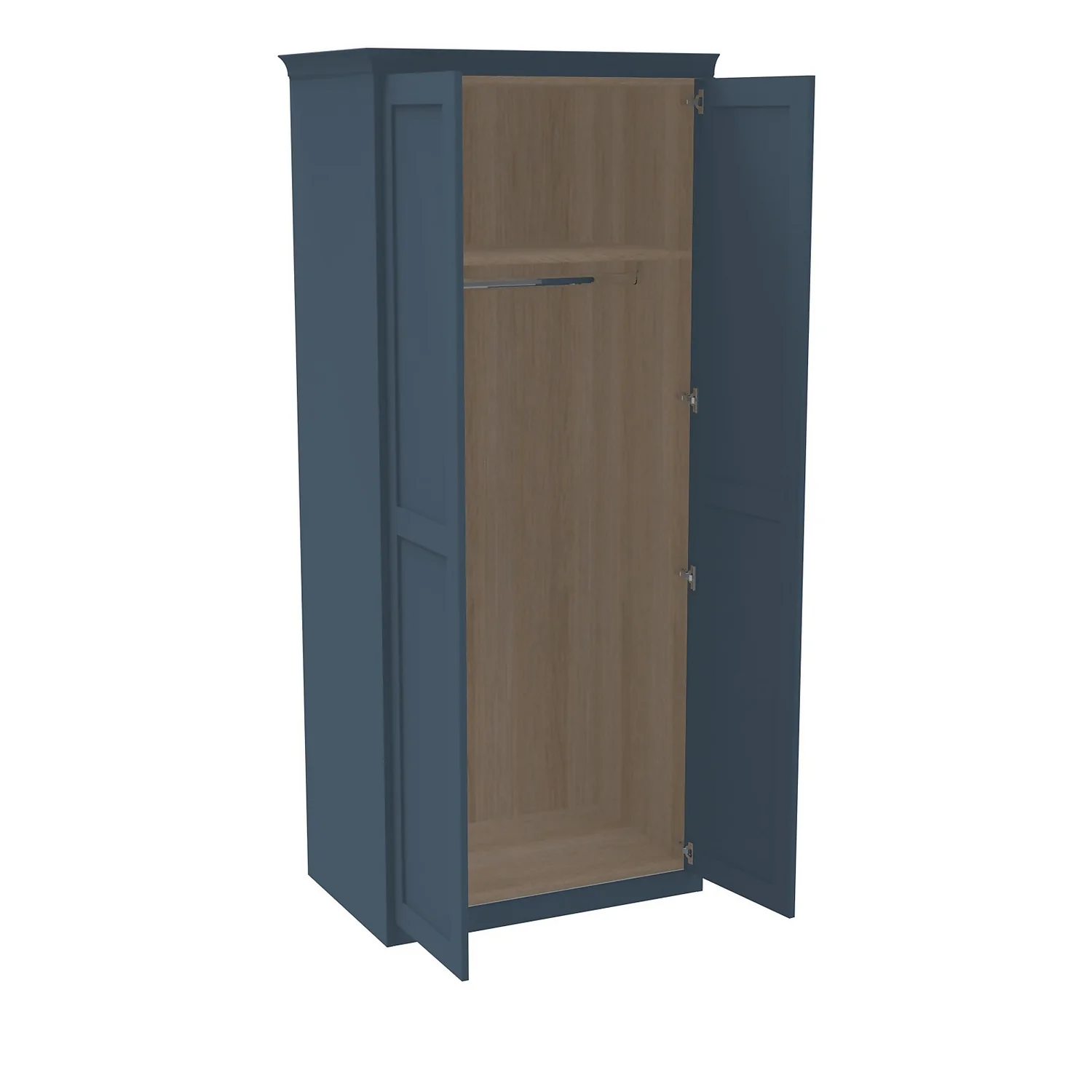 House Beautiful Realm Fitted Look Double Wardrobe, Oak Effect Carcass - Navy Blue Shaker Doors (W) 1001mm x (H) 2256mm House Beautiful Realm Fitted Look Double Wardrobe, Oak Effect Carcass - Navy Blue Shaker Doors (W) 1001mm X (H) 2256mm -Famous Furniture Store 13999777 6065007592860996