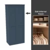 House Beautiful Realm Fitted Look Double Wardrobe, Oak Effect Carcass - Navy Blue Shaker Doors (W) 1001mm X (H) 2256mm