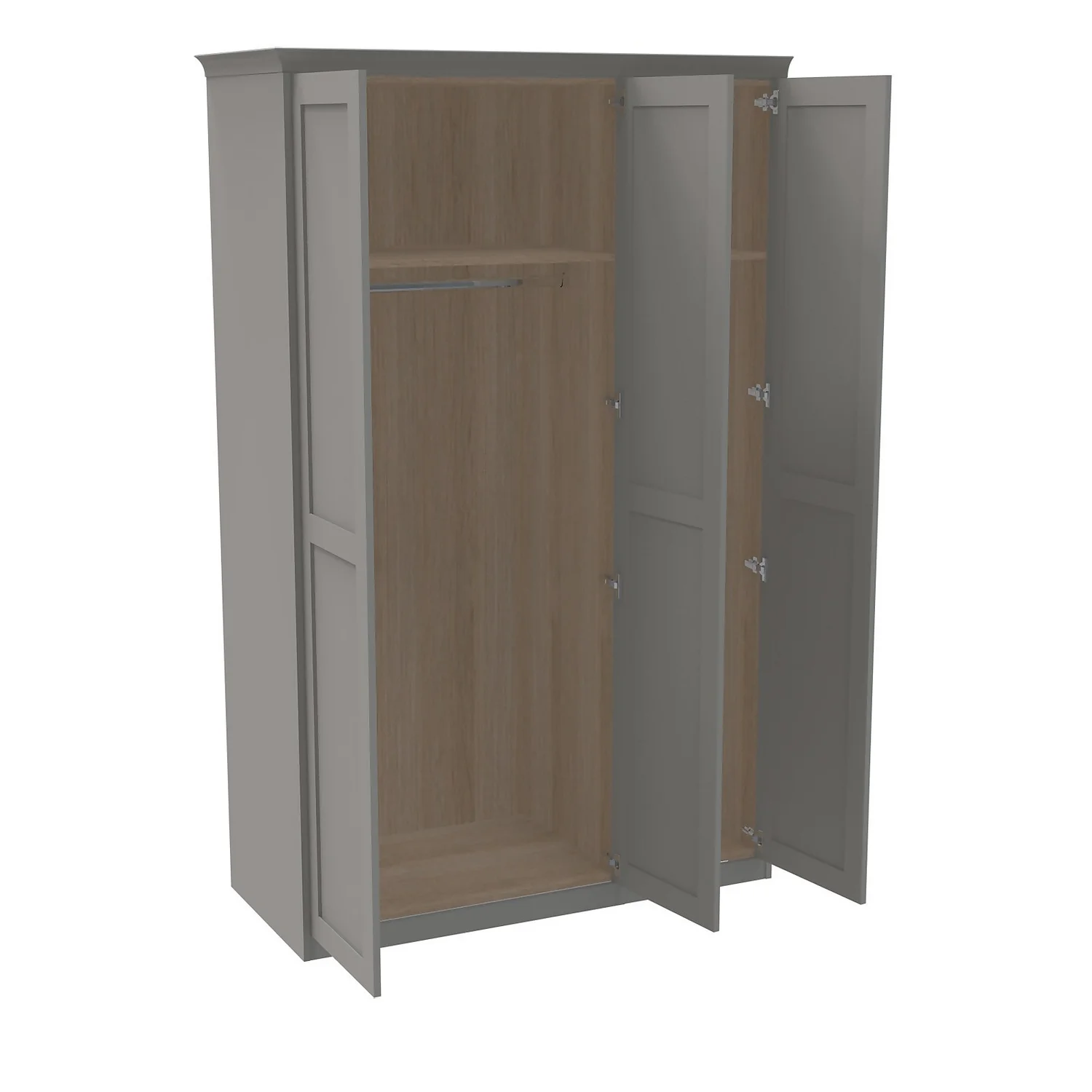 House Beautiful Realm Fitted Look Triple Wardrobe, Oak Effect Carcass - Grey Shaker Doors (W) 1451mm x (H) 2256mm House Beautiful Realm Fitted Look Triple Wardrobe, Oak Effect Carcass - Grey Shaker Doors (W) 1451mm X (H) 2256mm -Famous Furniture Store 13999783 2965007393014253