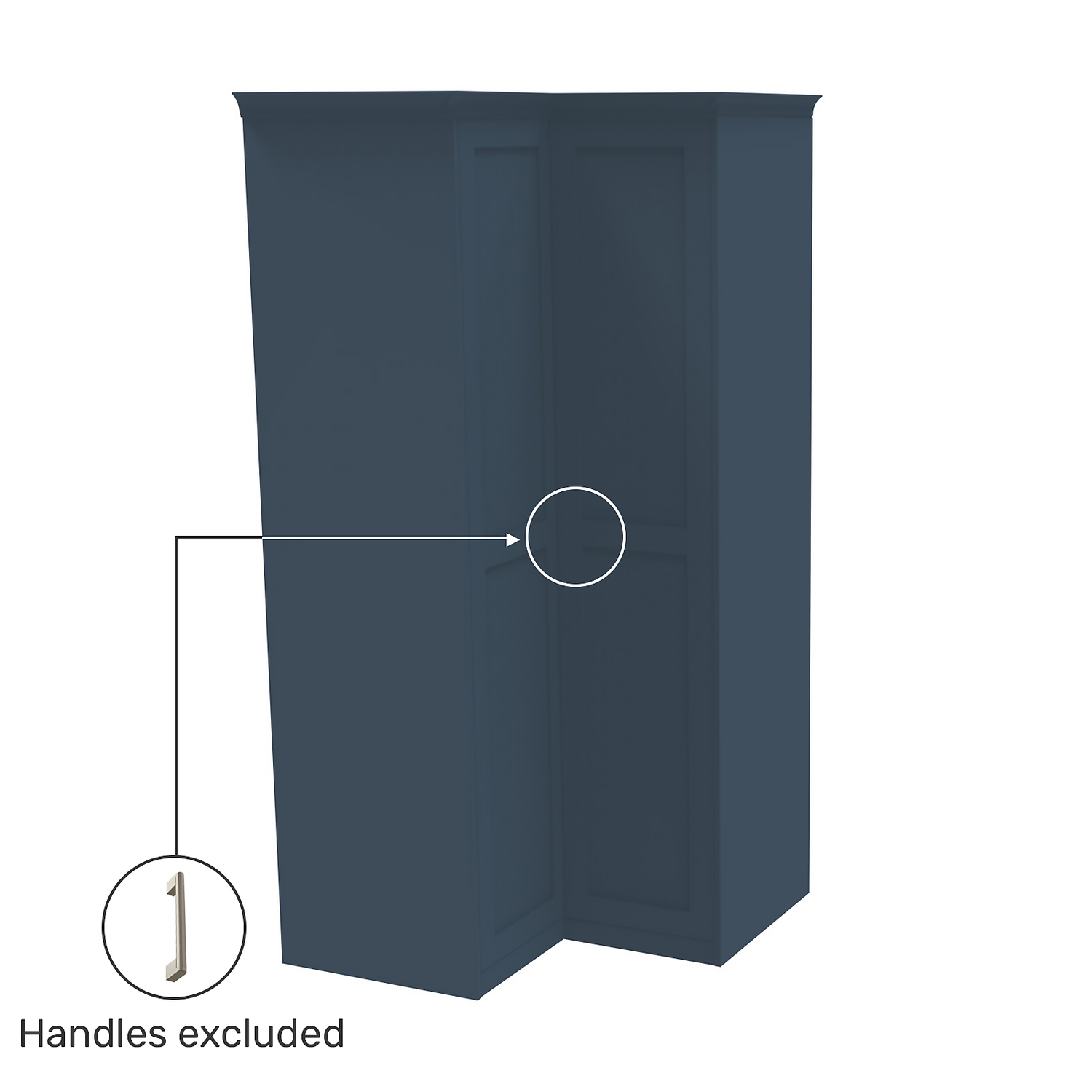 House Beautiful Realm Fitted Look Corner Wardrobe, Oak Effect Carcass - Navy Blue Shaker Doors (W) 1103mm x (H) 2256mm House Beautiful Realm Fitted Look Corner Wardrobe, Oak Effect Carcass - Navy Blue Shaker Doors (W) 1103mm X (H) 2256mm -Famous Furniture Store 13999801 1085012795533392