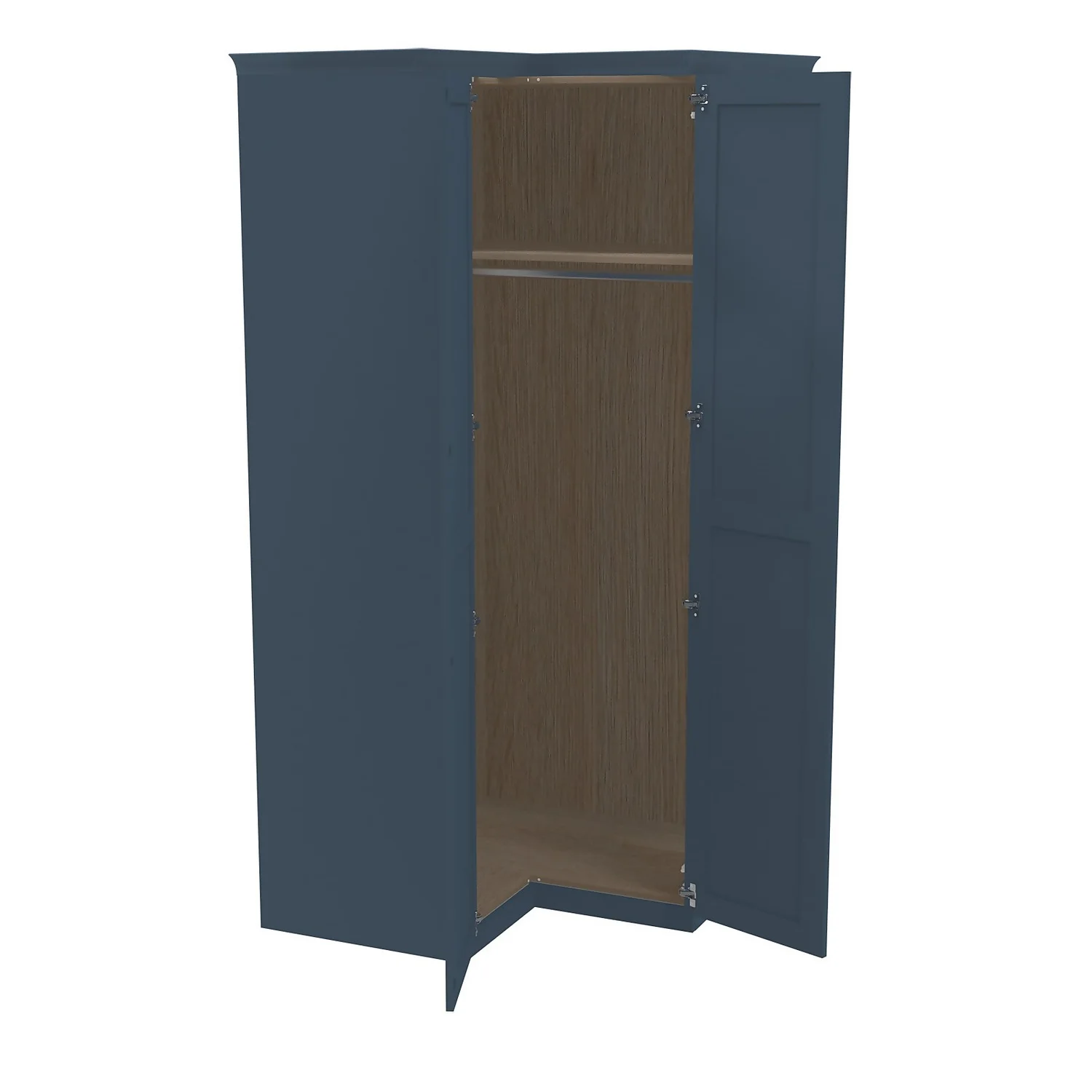 House Beautiful Realm Fitted Look Corner Wardrobe, Oak Effect Carcass - Navy Blue Shaker Doors (W) 1103mm x (H) 2256mm House Beautiful Realm Fitted Look Corner Wardrobe, Oak Effect Carcass - Navy Blue Shaker Doors (W) 1103mm X (H) 2256mm -Famous Furniture Store 13999801 8485007592861326