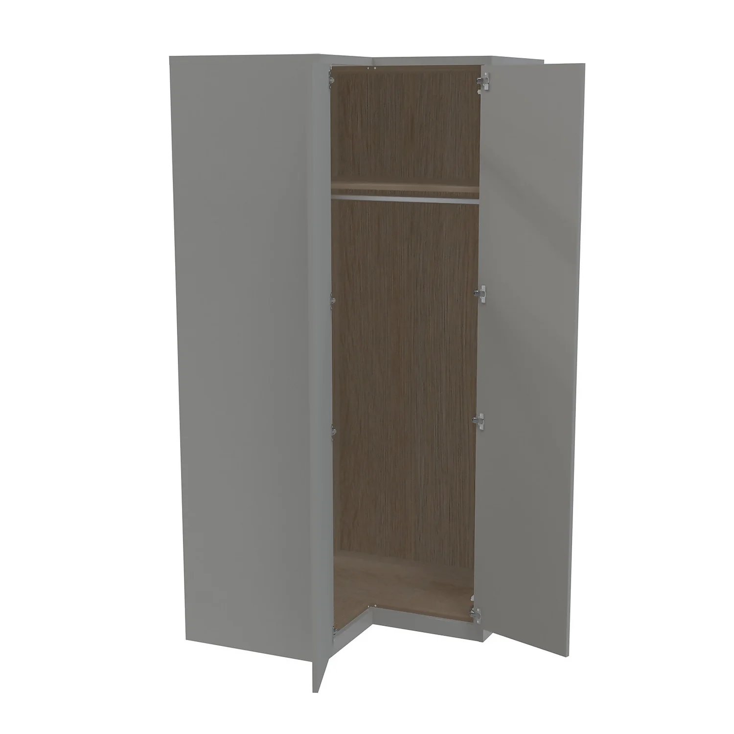 House Beautiful Honest Fitted Look Corner Wardrobe, Oak Effect Carcass - Gloss Grey Slab Doors (W) 1073mm x (H) 2226mm House Beautiful Honest Fitted Look Corner Wardrobe, Oak Effect Carcass - Gloss Grey Slab Doors (W) 1073mm X (H) 2226mm -Famous Furniture Store 13999805 1685005572841719