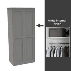 House Beautiful Realm Fitted Look Double Wardrobe, White Carcass - Grey Shaker Doors (W) 1001mm X (H) 2256mm