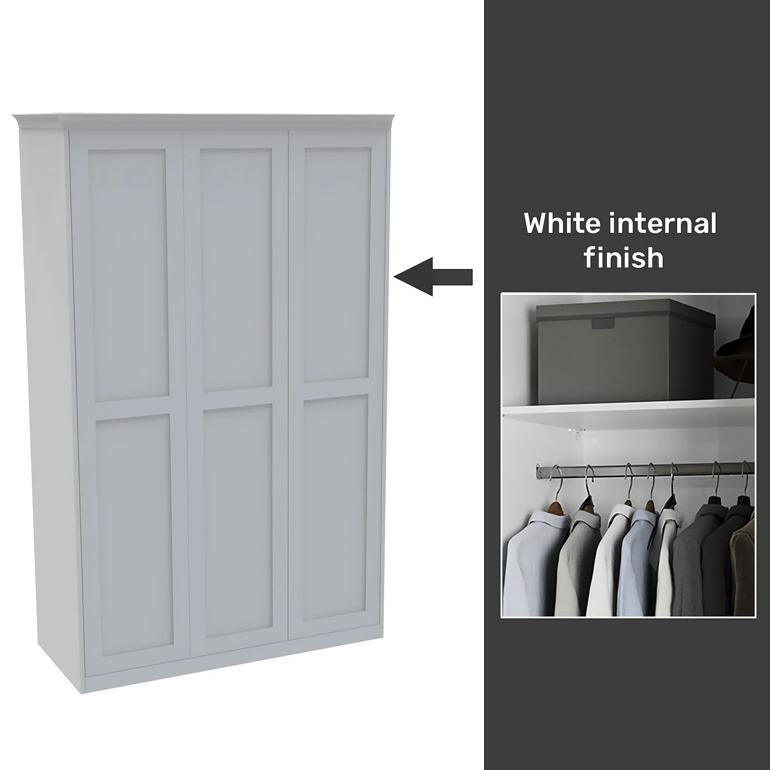 House Beautiful Realm Fitted Look Triple Wardrobe, White Carcass - White Shaker Doors (W) 1451mm x (H) 2256mm House Beautiful Realm Fitted Look Triple Wardrobe, White Carcass - White Shaker Doors (W) 1451mm X (H) 2256mm -Famous Furniture Store 13999882 3415052690566244