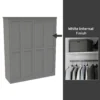 House Beautiful Realm Fitted Look Quad Wardrobe, White Carcass - Grey Shaker Doors (W) 1901mm X (H) 2256mm